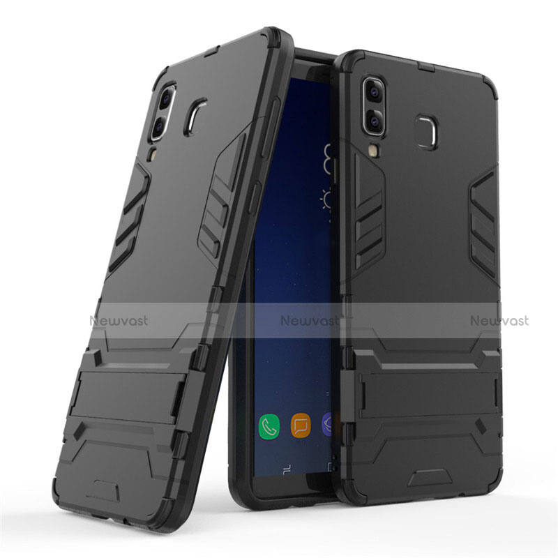 Silicone Matte Finish and Plastic Back Case with Stand for Samsung Galaxy A9 Star SM-G8850 Black