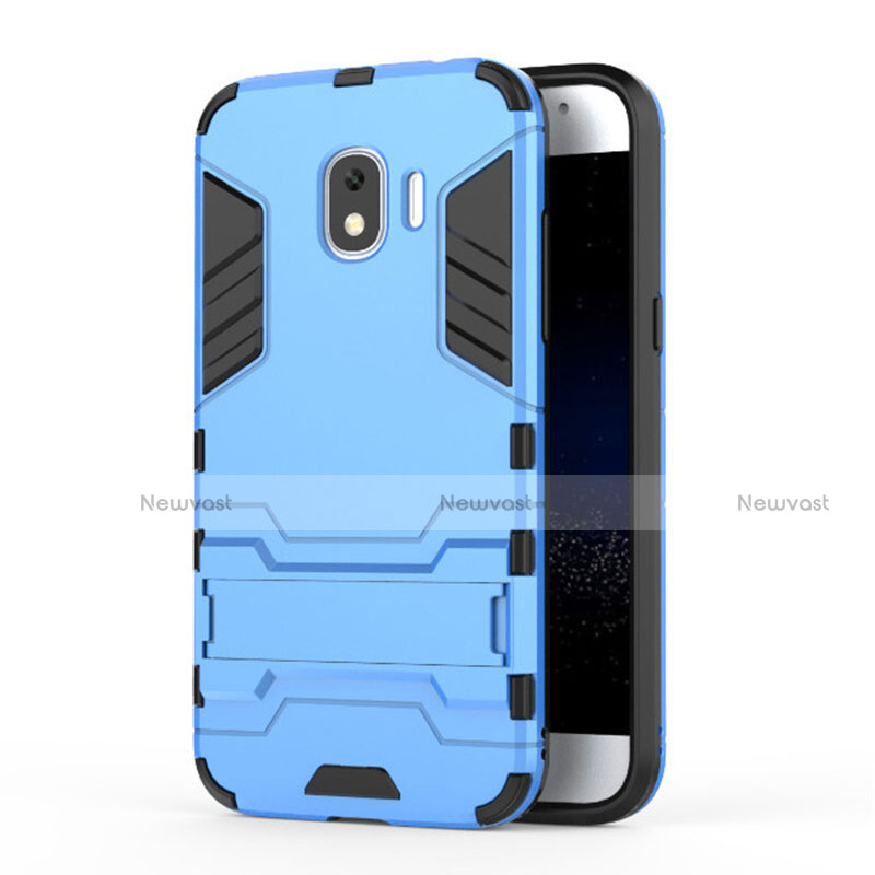 Silicone Matte Finish and Plastic Back Case with Stand for Samsung Galaxy Grand Prime Pro (2018) Blue