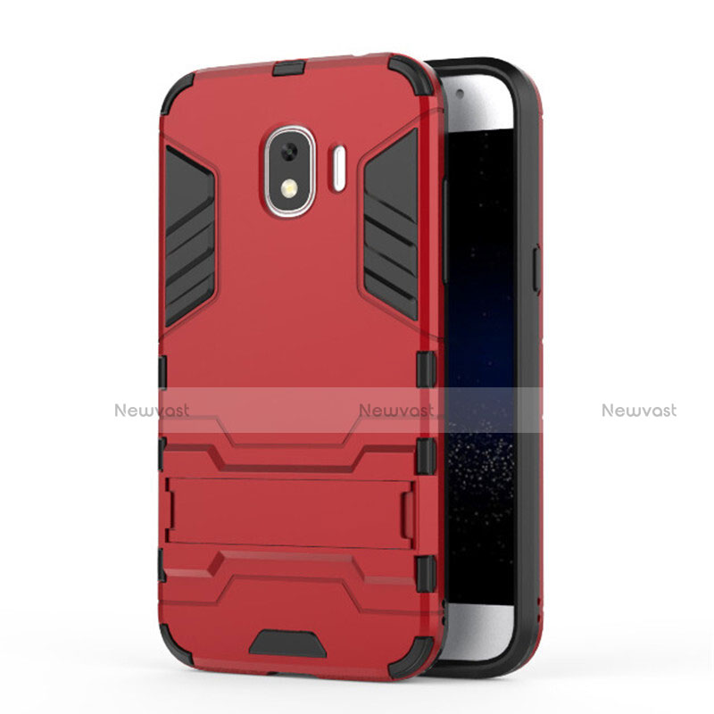 Silicone Matte Finish and Plastic Back Case with Stand for Samsung Galaxy Grand Prime Pro (2018) Red