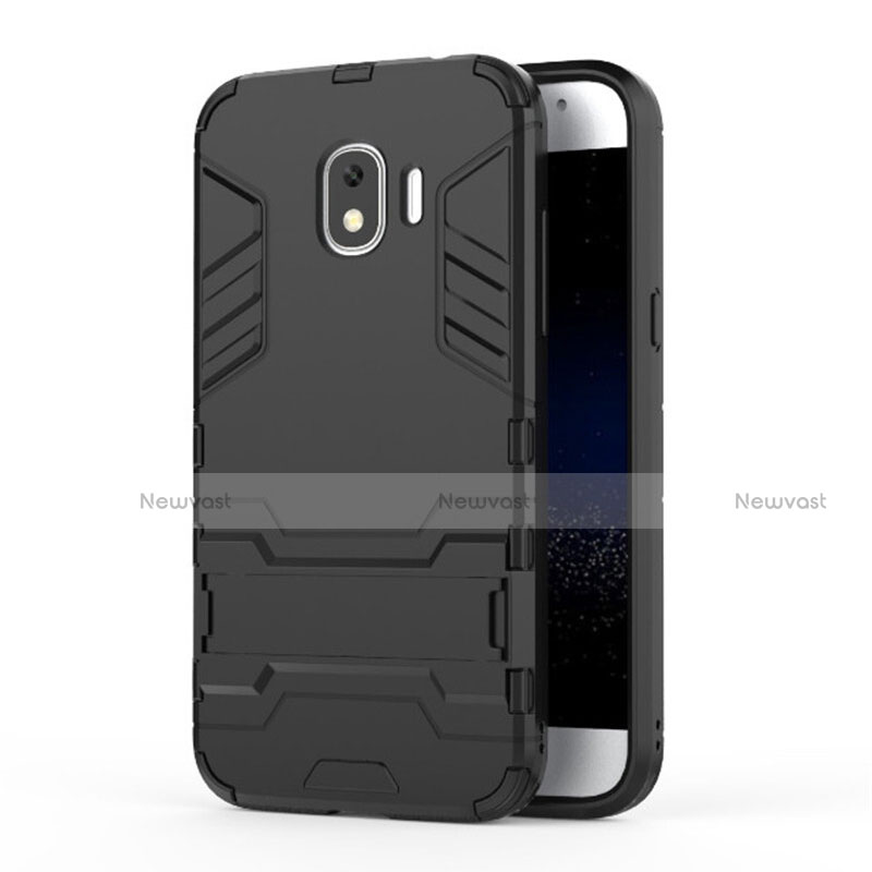 Silicone Matte Finish and Plastic Back Case with Stand for Samsung Galaxy J2 Pro (2018) J250F Black