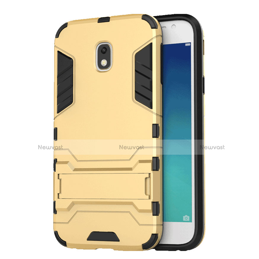 Silicone Matte Finish and Plastic Back Case with Stand for Samsung Galaxy J3 (2017) J330F DS Gold