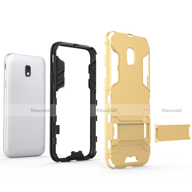 Silicone Matte Finish and Plastic Back Case with Stand for Samsung Galaxy J3 (2017) J330F DS Gold