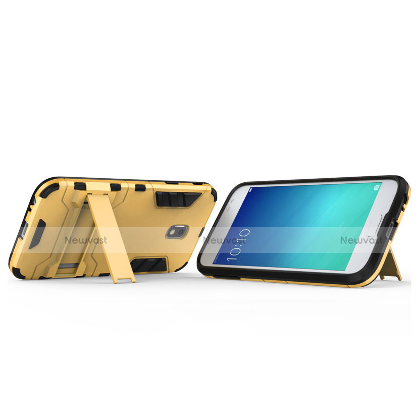 Silicone Matte Finish and Plastic Back Case with Stand for Samsung Galaxy J3 Pro (2017) Gold