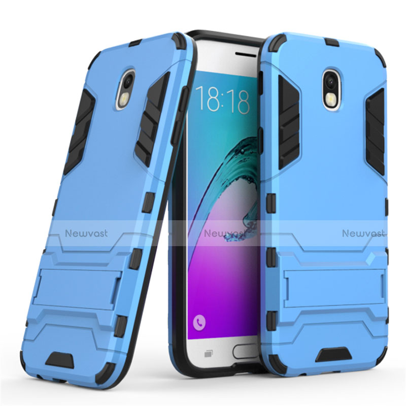 Silicone Matte Finish and Plastic Back Case with Stand for Samsung Galaxy J5 (2017) SM-J750F Blue