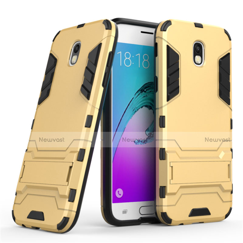 Silicone Matte Finish and Plastic Back Case with Stand for Samsung Galaxy J5 (2017) SM-J750F Gold