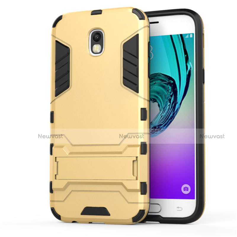 Silicone Matte Finish and Plastic Back Case with Stand for Samsung Galaxy J5 (2017) SM-J750F Gold