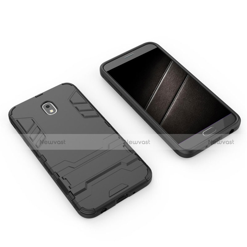 Silicone Matte Finish and Plastic Back Case with Stand for Samsung Galaxy J7 (2018) J737 Black