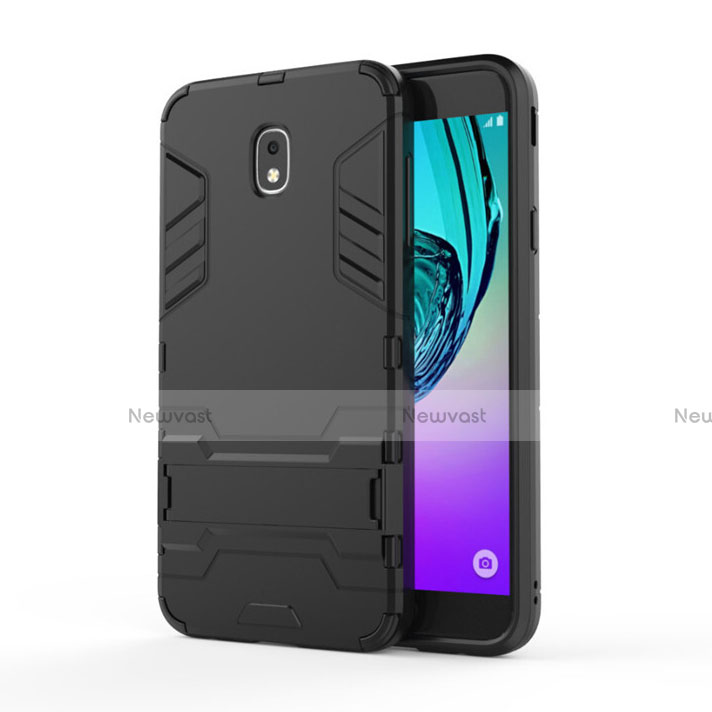 Silicone Matte Finish and Plastic Back Case with Stand for Samsung Galaxy J7 (2018) J737 Black