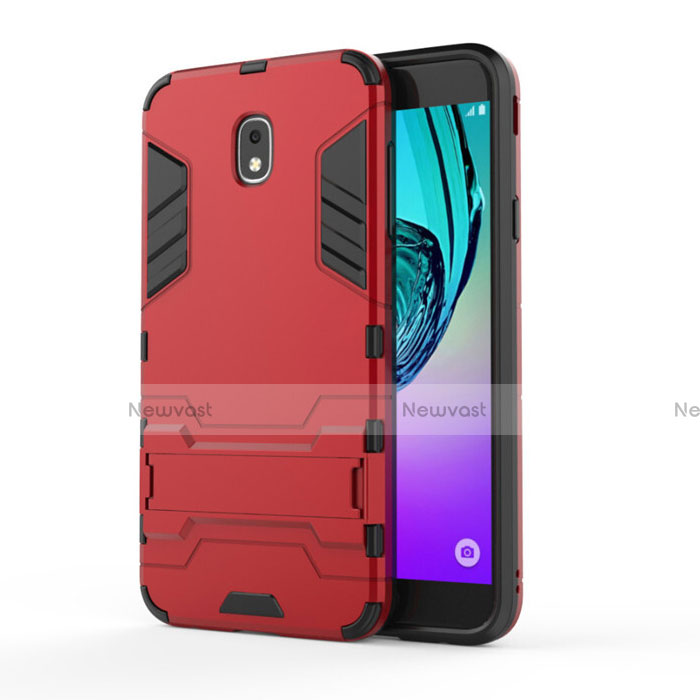 Silicone Matte Finish and Plastic Back Case with Stand for Samsung Galaxy J7 (2018) J737 Red