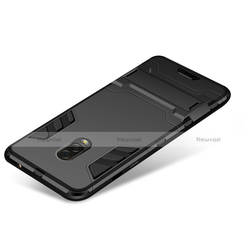 Silicone Matte Finish and Plastic Back Case with Stand for Samsung Galaxy J7 Plus Black