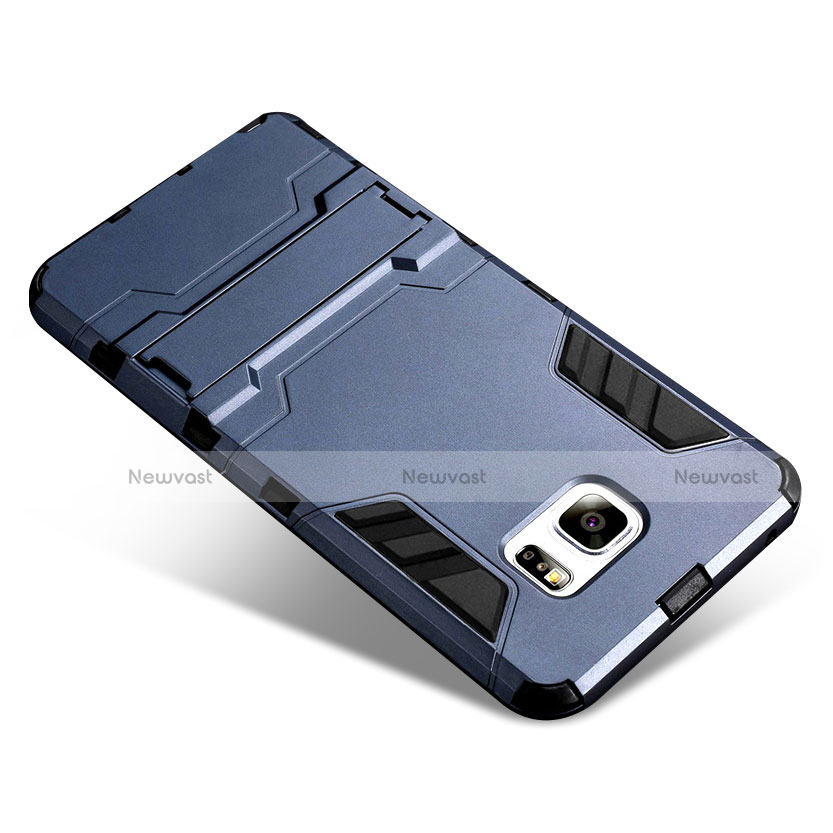 Silicone Matte Finish and Plastic Back Case with Stand for Samsung Galaxy Note 5 N9200 N920 N920F Blue