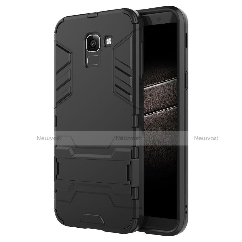 Silicone Matte Finish and Plastic Back Case with Stand for Samsung Galaxy On6 (2018) J600F J600G Black