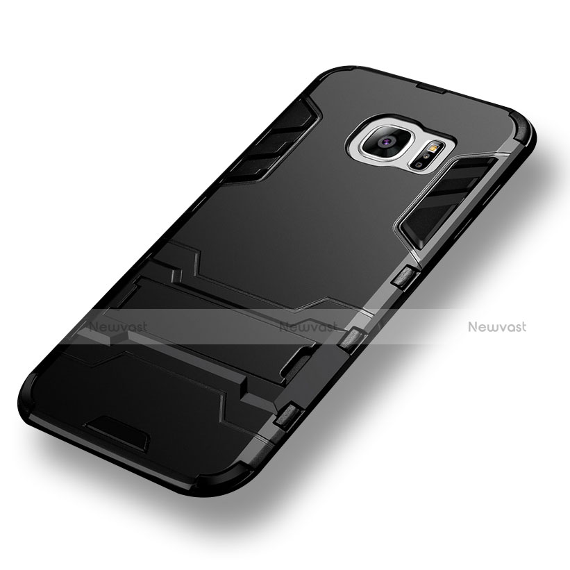 Silicone Matte Finish and Plastic Back Case with Stand for Samsung Galaxy S7 Edge G935F Black