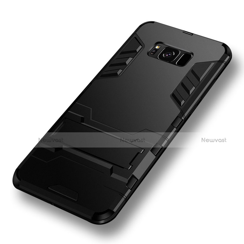 Silicone Matte Finish and Plastic Back Case with Stand for Samsung Galaxy S8 Black