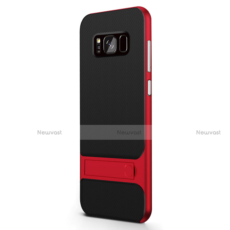 Silicone Matte Finish and Plastic Back Case with Stand for Samsung Galaxy S8 Plus Red