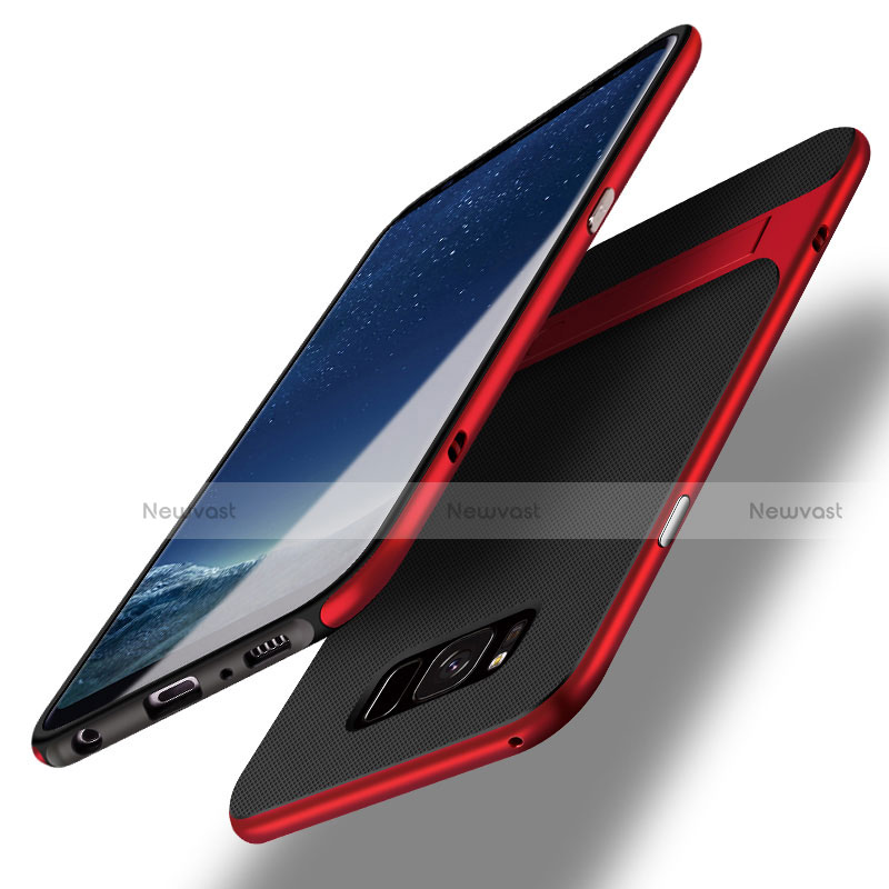 Silicone Matte Finish and Plastic Back Case with Stand for Samsung Galaxy S8 Red