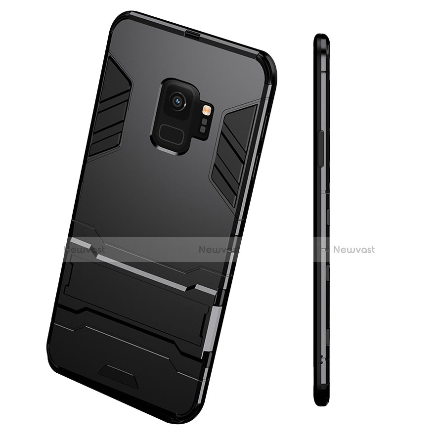 Silicone Matte Finish and Plastic Back Case with Stand for Samsung Galaxy S9 Black