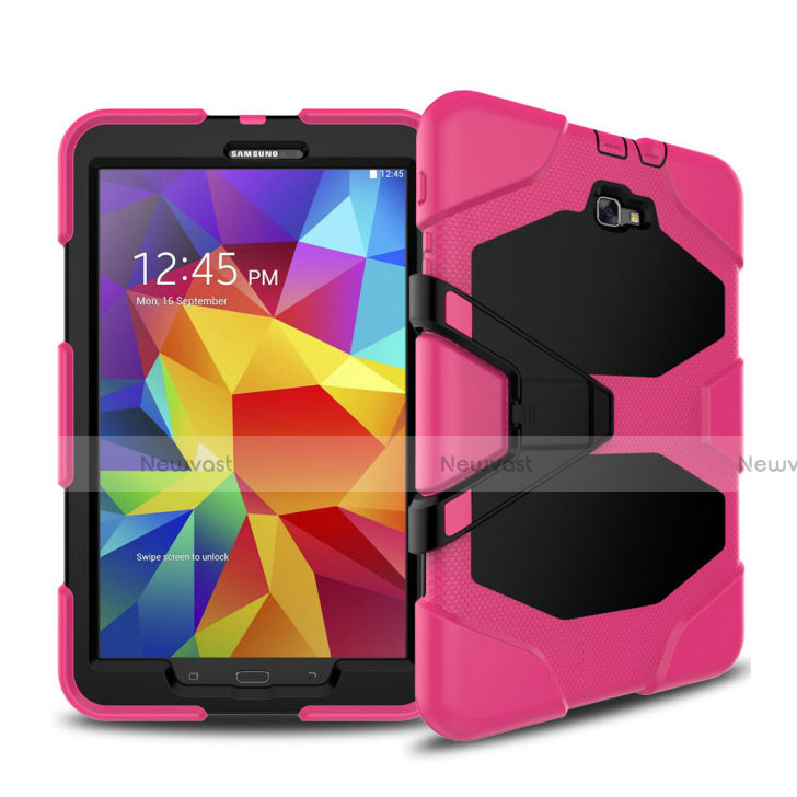 Silicone Matte Finish and Plastic Back Case with Stand for Samsung Galaxy Tab A6 10.1 SM-T580 SM-T585 Hot Pink