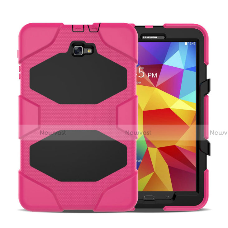 Silicone Matte Finish and Plastic Back Case with Stand for Samsung Galaxy Tab A6 10.1 SM-T580 SM-T585 Hot Pink