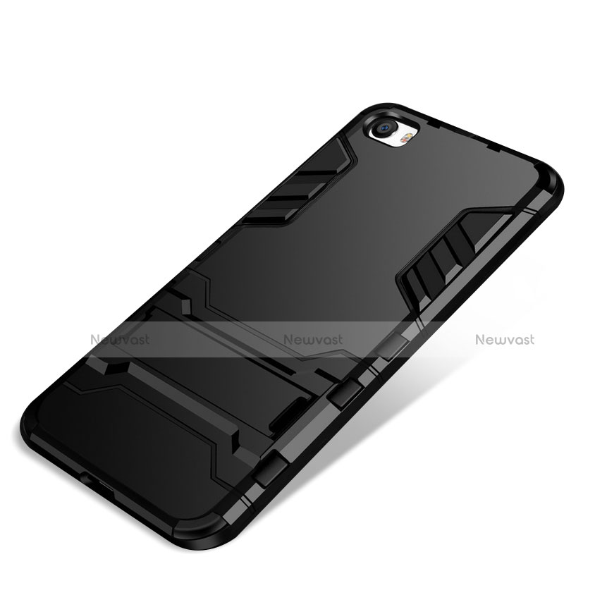 Silicone Matte Finish and Plastic Back Case with Stand for Xiaomi Mi 5 Black