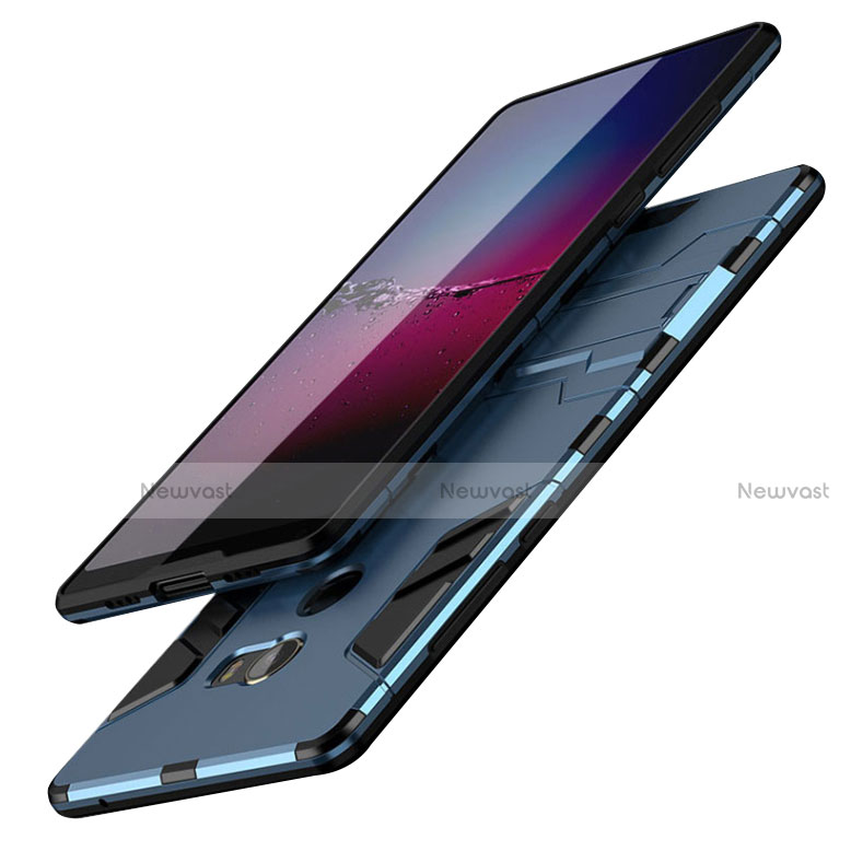Silicone Matte Finish and Plastic Back Case with Stand for Xiaomi Mi Mix 2 Blue