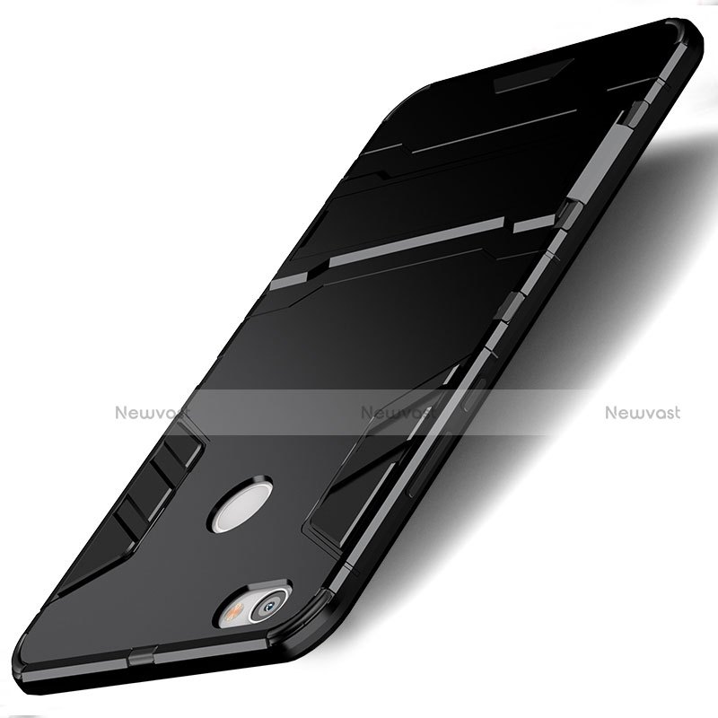 Silicone Matte Finish and Plastic Back Case with Stand for Xiaomi Redmi Note 5A Pro Black