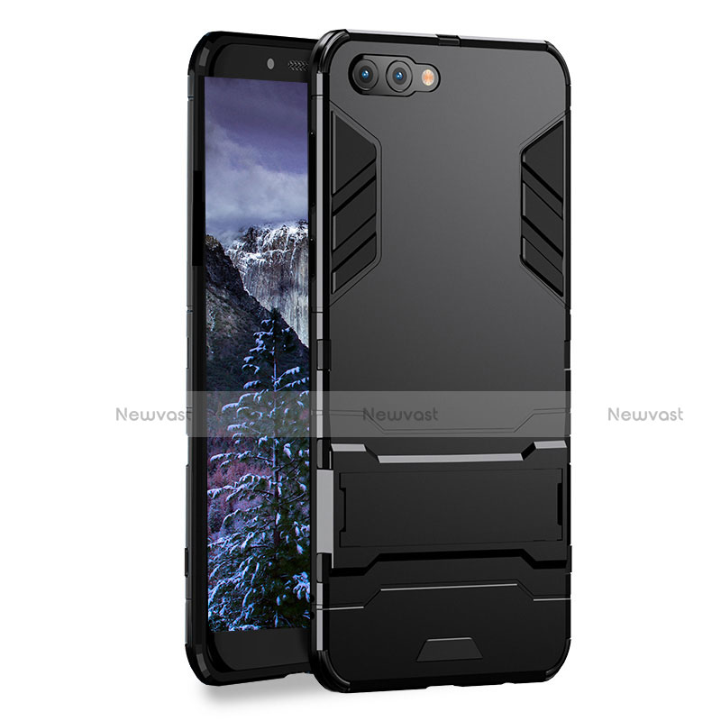 Silicone Matte Finish and Plastic Back Case with Stand R01 for Huawei Honor V10 Black