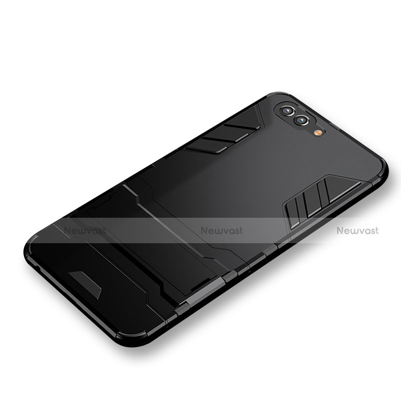 Silicone Matte Finish and Plastic Back Case with Stand R01 for Huawei Honor V10 Black