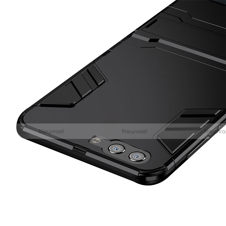 Silicone Matte Finish and Plastic Back Case with Stand R01 for Huawei Honor V10 Black