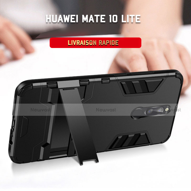 Silicone Matte Finish and Plastic Back Case with Stand R01 for Huawei Mate 10 Lite Black