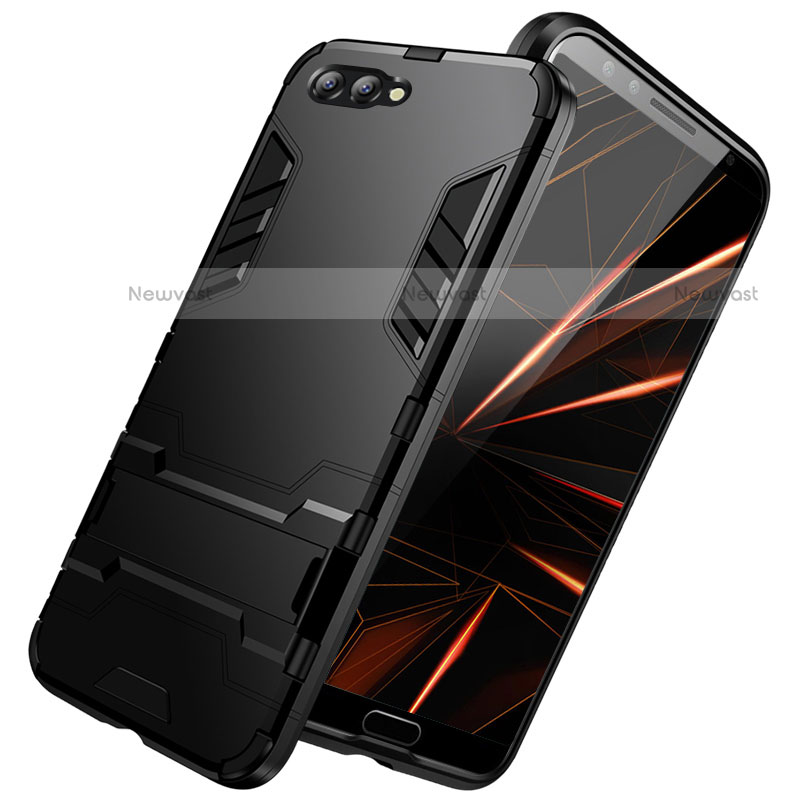 Silicone Matte Finish and Plastic Back Case with Stand R01 for Huawei Nova 2S Black