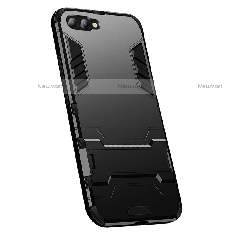 Silicone Matte Finish and Plastic Back Case with Stand R01 for Huawei Nova 2S Black