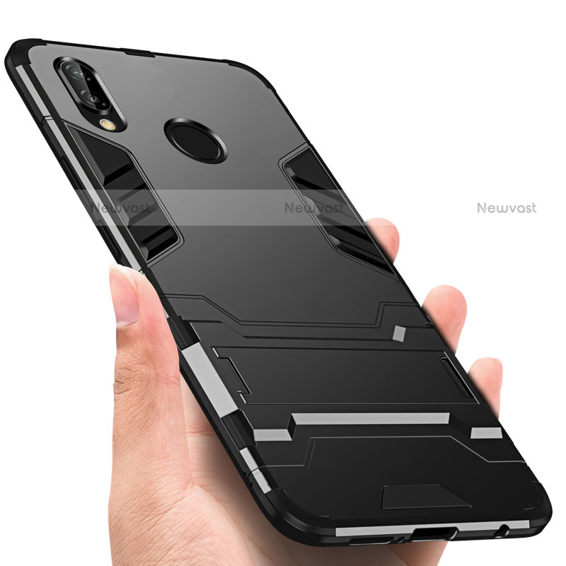 Silicone Matte Finish and Plastic Back Case with Stand R01 for Huawei Nova 3e Black