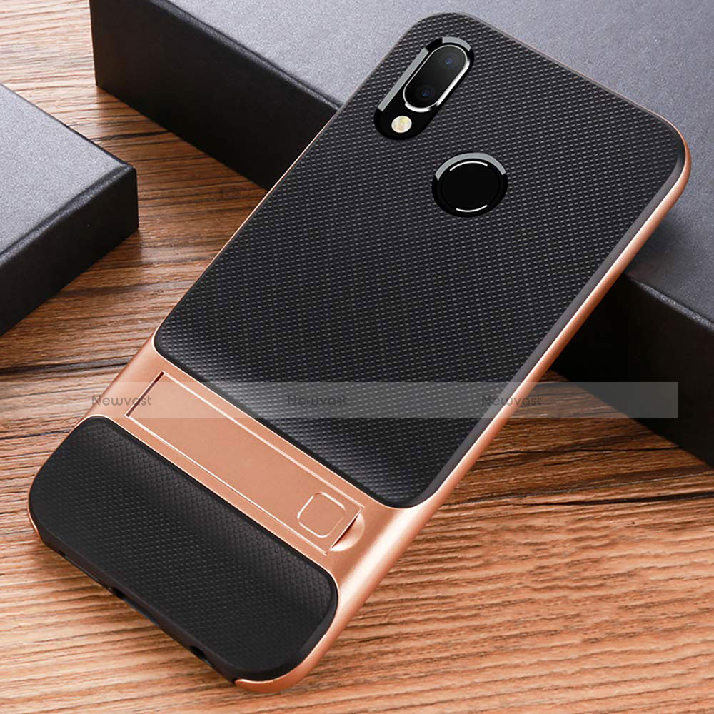 Silicone Matte Finish and Plastic Back Case with Stand W01 for Huawei Nova 3e Gold and Black