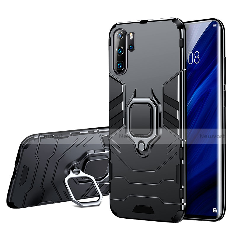 Silicone Matte Finish and Plastic Back Case with Stand W01 for Huawei P30 Pro Black