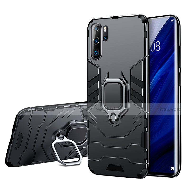 Silicone Matte Finish and Plastic Back Case with Stand W01 for Huawei P30 Pro New Edition Black