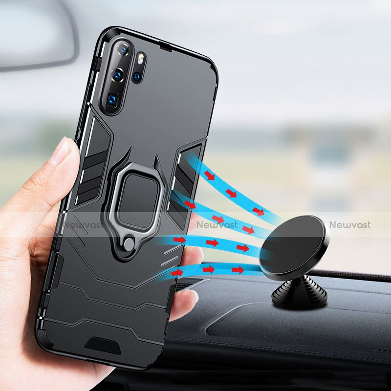 Silicone Matte Finish and Plastic Back Case with Stand W01 for Huawei P30 Pro New Edition Black