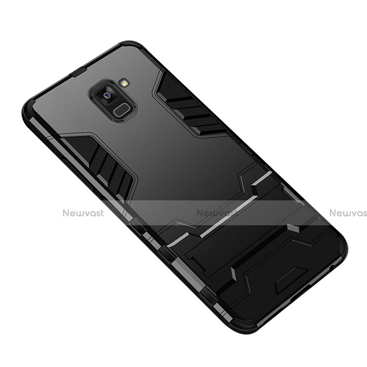 Silicone Matte Finish and Plastic Back Case with Stand W01 for Samsung Galaxy A8+ A8 Plus (2018) A730F Black