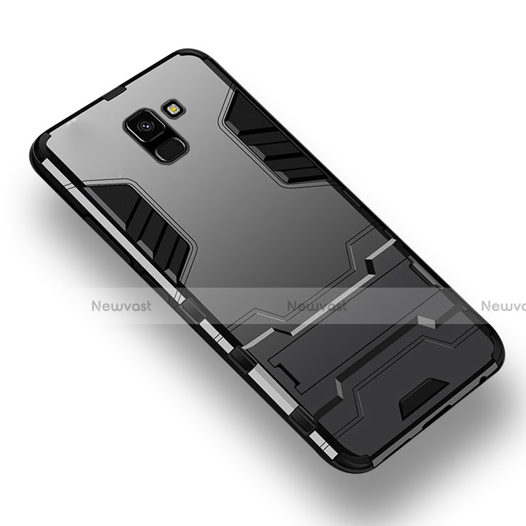 Silicone Matte Finish and Plastic Back Case with Stand W01 for Samsung Galaxy J6 (2018) J600F Black