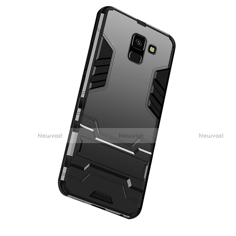 Silicone Matte Finish and Plastic Back Case with Stand W01 for Samsung Galaxy On6 (2018) J600F J600G Black