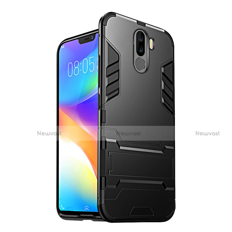 Silicone Matte Finish and Plastic Back Case with Stand W01 for Xiaomi Pocophone F1 Black