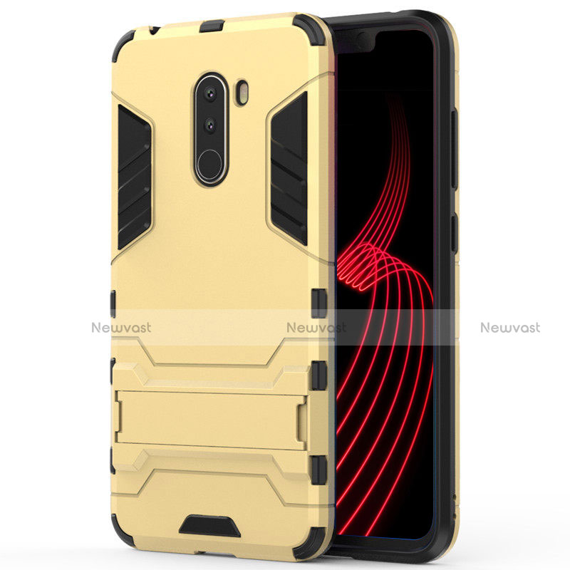 Silicone Matte Finish and Plastic Back Case with Stand W01 for Xiaomi Pocophone F1 Gold