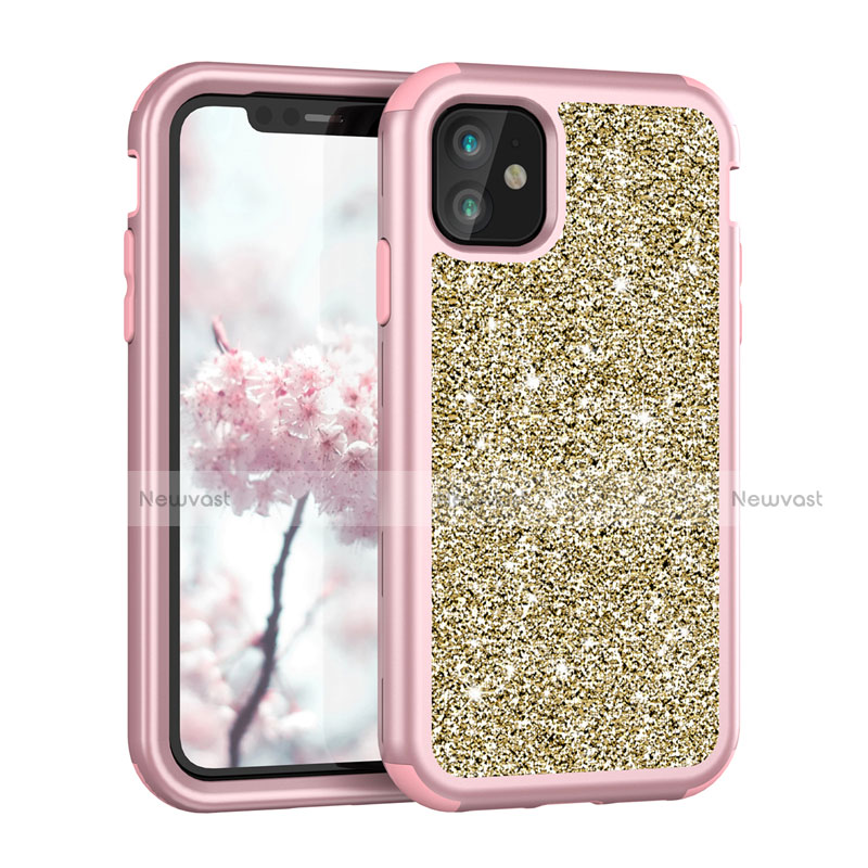 Silicone Matte Finish and Plastic Back Cover Case 360 Degrees Bling-Bling for Apple iPhone 11