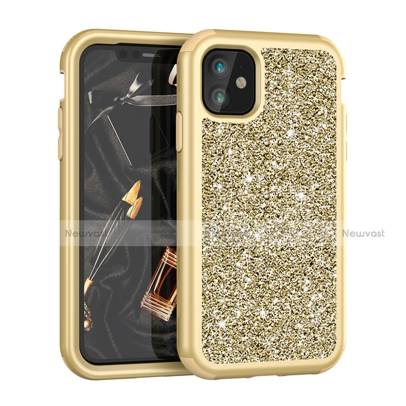 Silicone Matte Finish and Plastic Back Cover Case 360 Degrees Bling-Bling for Apple iPhone 11 Gold