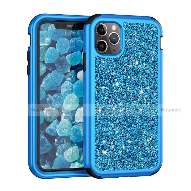 Silicone Matte Finish and Plastic Back Cover Case 360 Degrees Bling-Bling for Apple iPhone 11 Pro Blue