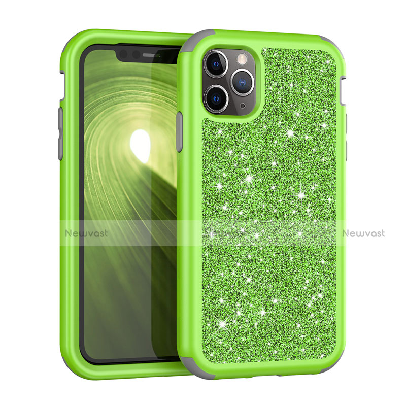 Silicone Matte Finish and Plastic Back Cover Case 360 Degrees Bling-Bling for Apple iPhone 11 Pro Green