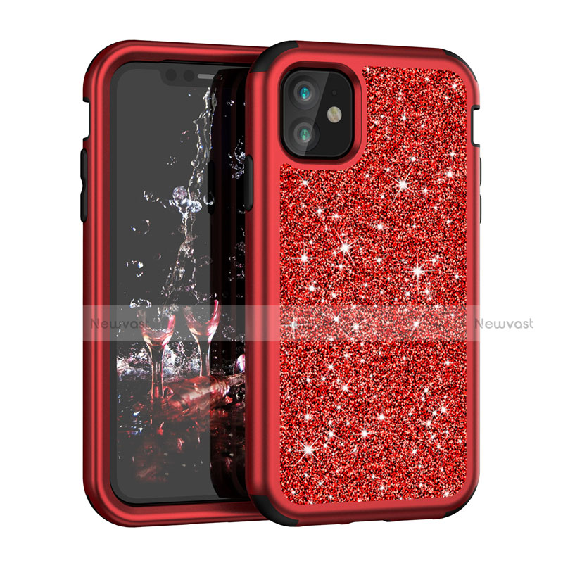 Silicone Matte Finish and Plastic Back Cover Case 360 Degrees Bling-Bling for Apple iPhone 11 Red