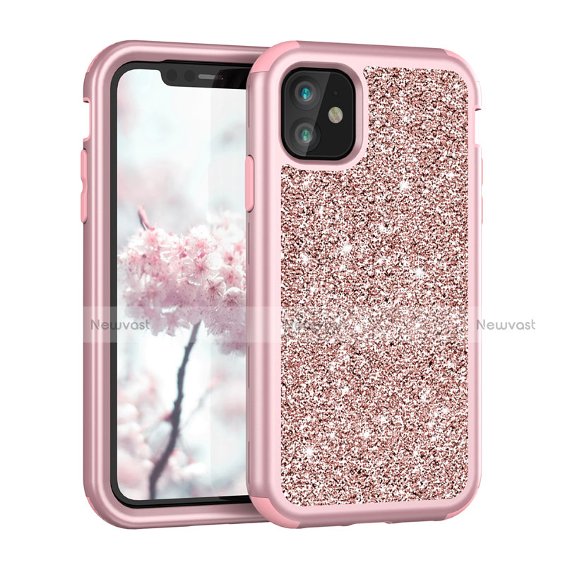 Silicone Matte Finish and Plastic Back Cover Case 360 Degrees Bling-Bling for Apple iPhone 11 Rose Gold