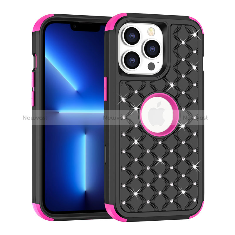 Silicone Matte Finish and Plastic Back Cover Case 360 Degrees Bling-Bling for Apple iPhone 13 Pro