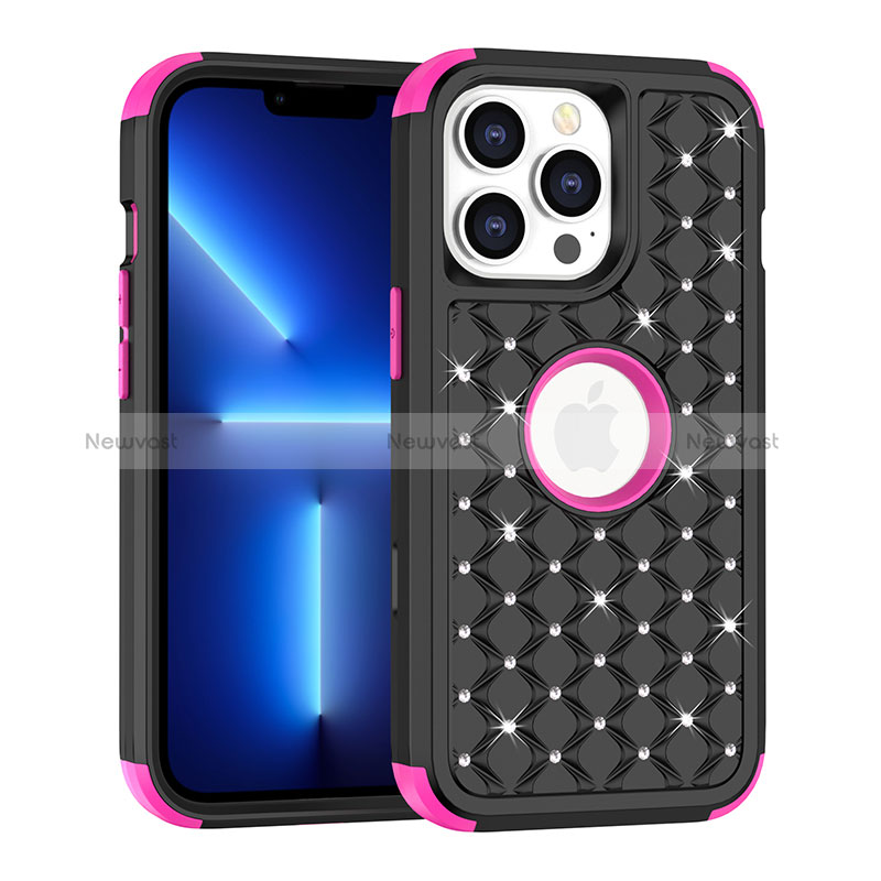 Silicone Matte Finish and Plastic Back Cover Case 360 Degrees Bling-Bling for Apple iPhone 13 Pro Max